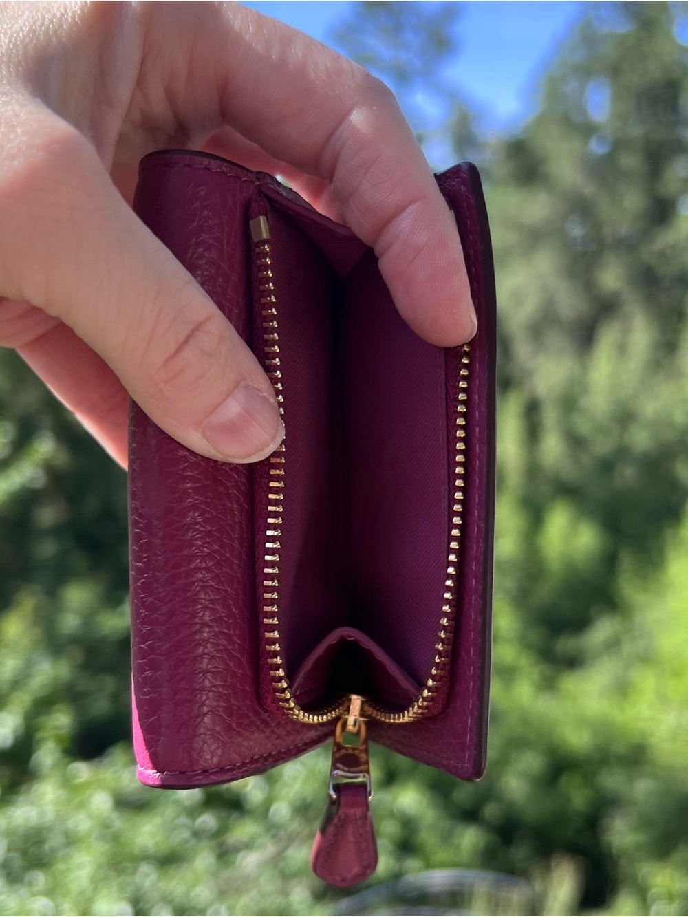 COACH Micro Trifold Wallet Pebble Leather Light Raspberry with Gold Hardware - Picture 5 of 8